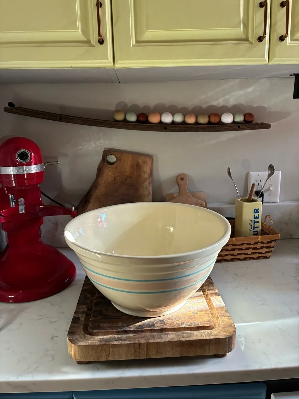 Vintage McCoy Pottery #14 Oversized Mixing Bowl pink & blue stripe